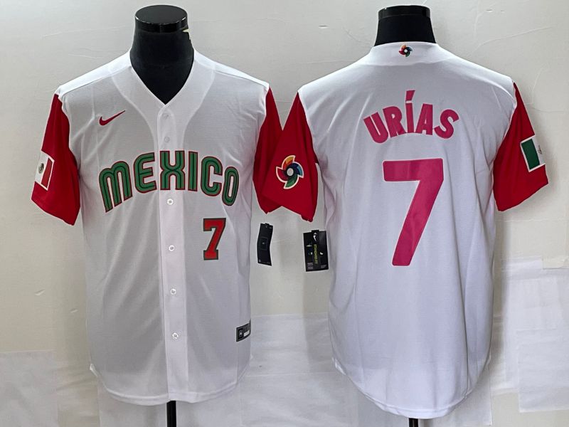 Men 2023 World Cub Mexico #7 Urias White pink Nike MLB Jersey21